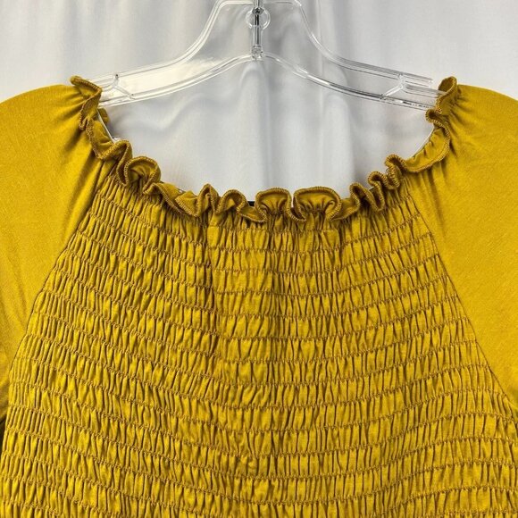 Moa Moa Womens Mustard Ruffle Long Sleeve Round Neck Smocked Top Size Medium - Picture 4 of 8